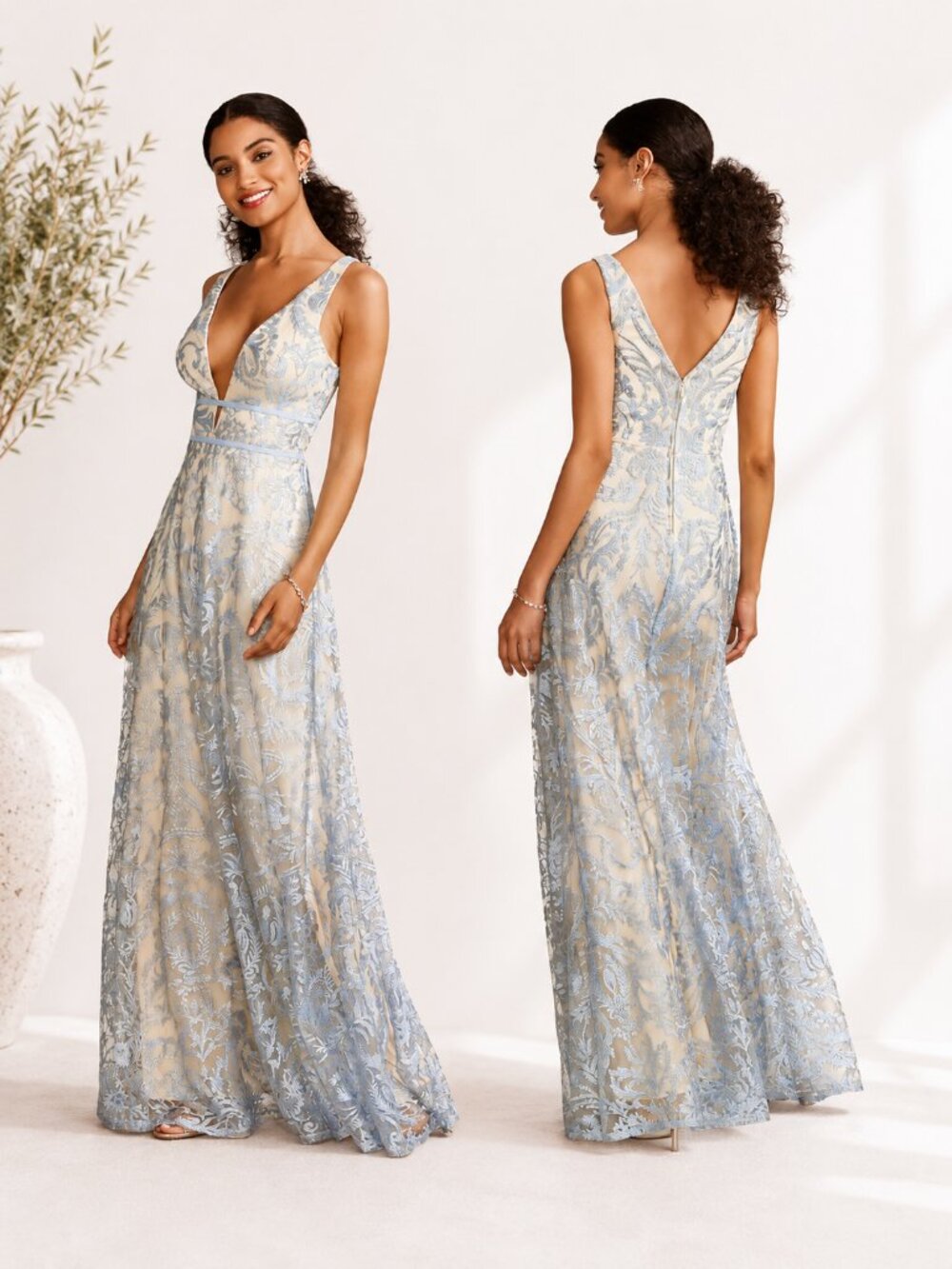 Speechless Embroidered Mesh A-Line Deep V Formal Gown Blue Size 11 NWT - Picture 2 of 11